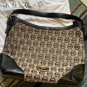 Michael Kors Black and Brown Monogram Shoulder Bag